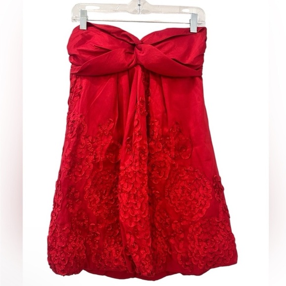 B. Darlin 7/8 Red Strapless Bow-Front Embroidered Bubble Hem Party Dress NWT - Picture 1 of 10